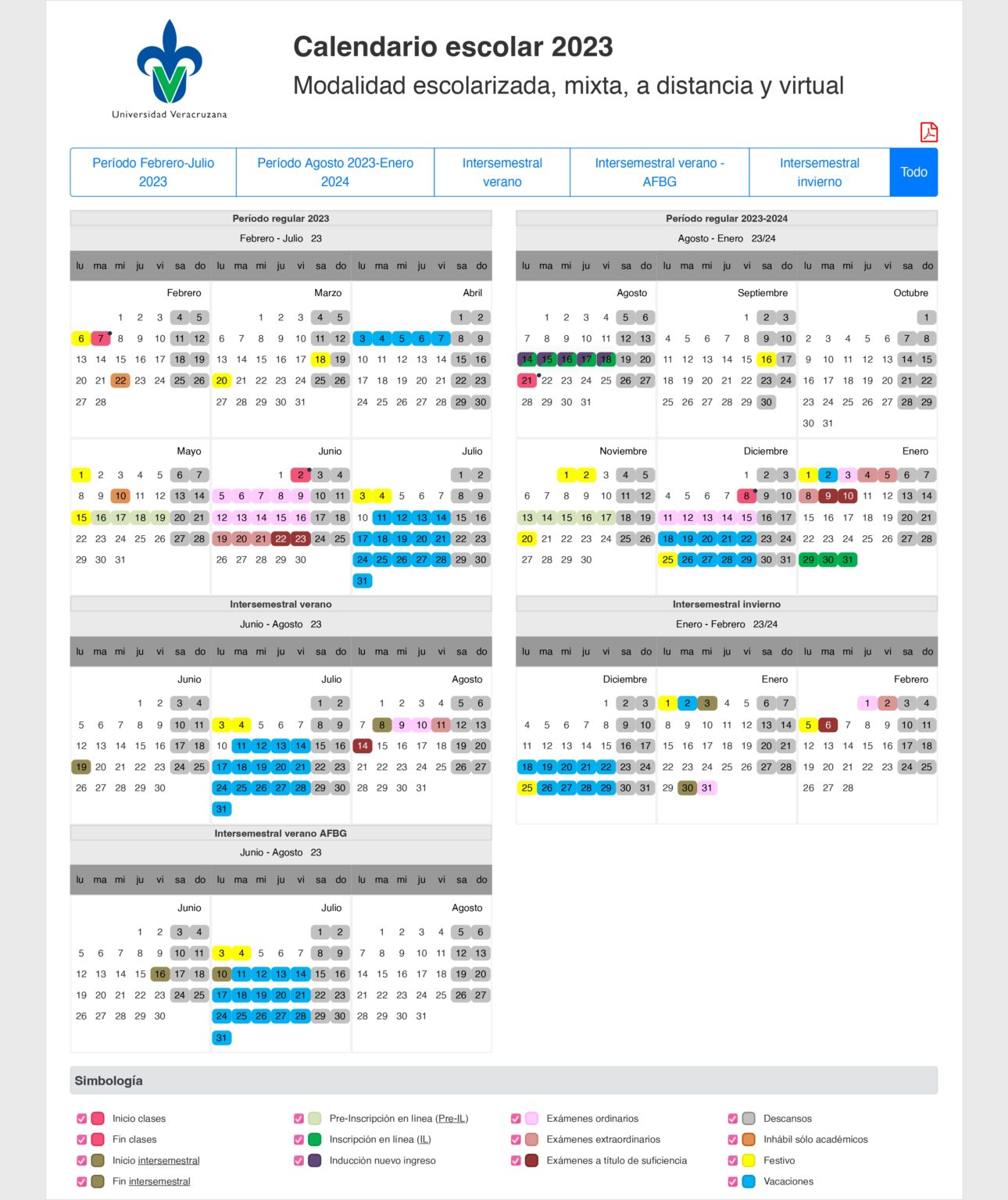 Calendario Escolar 2023 Arquitectura Xalapa