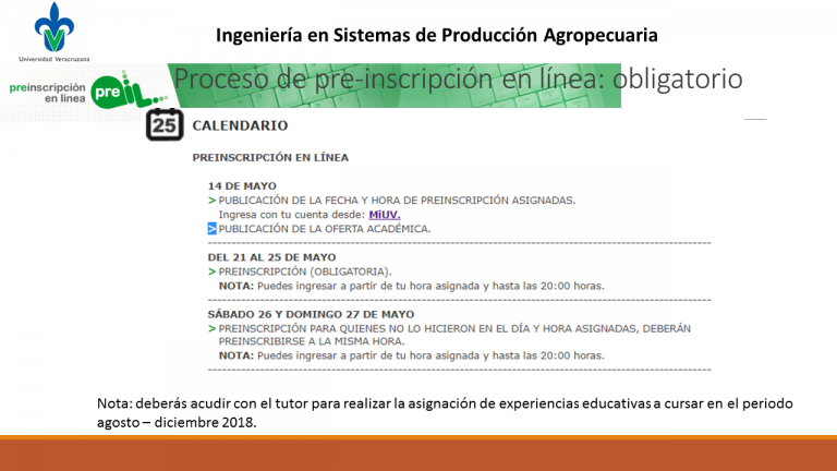 Horario de preinscripción en línea Facultad de