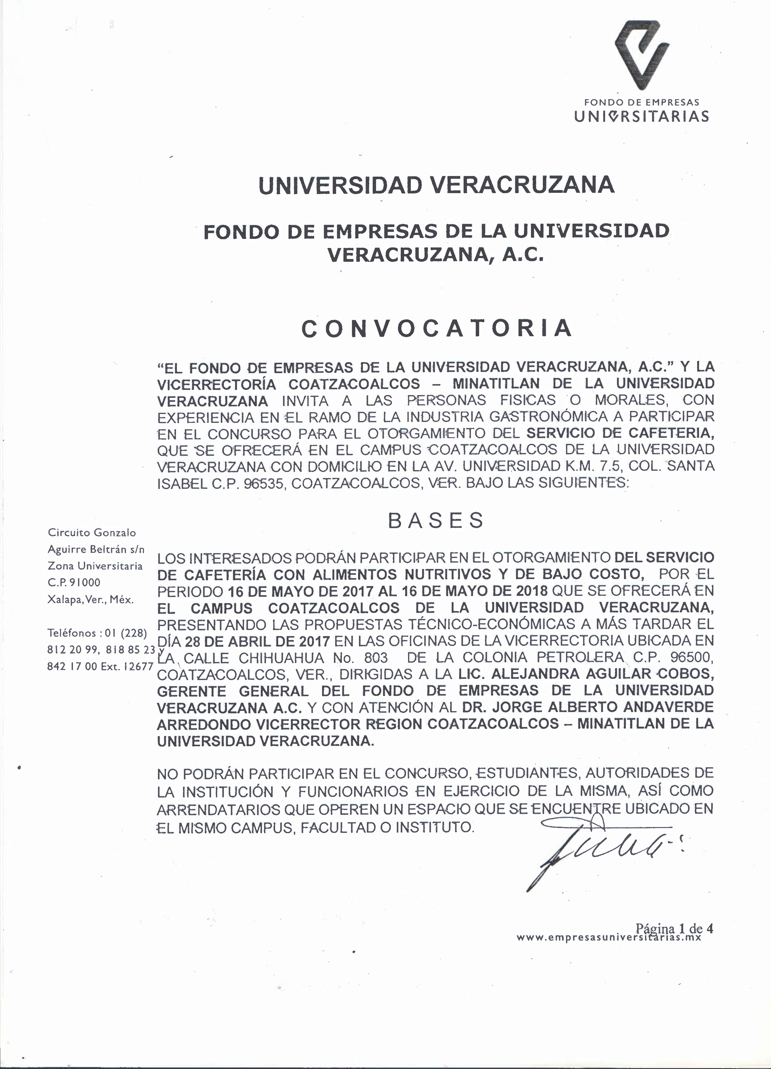 CONVOCATORIA: Servicio de Cafetería región Coatzacoalcos – Noticias