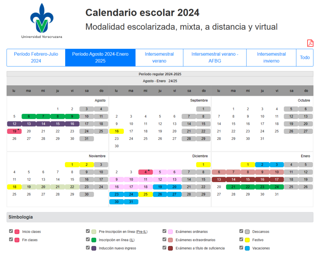 Calendario Escolar 2024 Facultad de Derecho