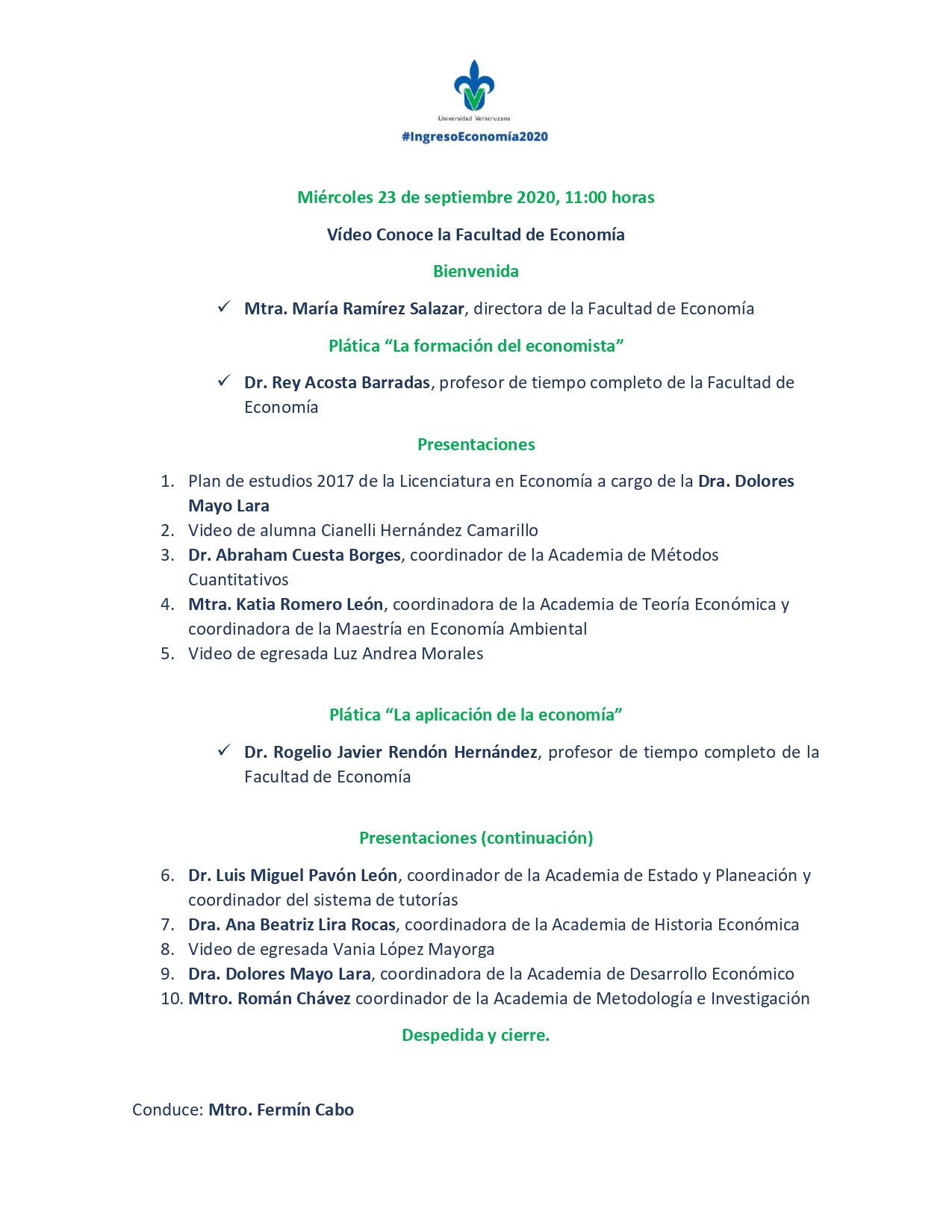 Programa De Bienvenida Nuevo Ingreso 2020 Facultad De Economía Xalapa 1815