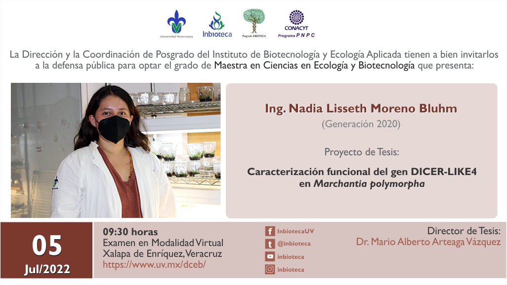 Invitación al Examen de Grado de Nadia Lisseth Moreno Bluhm – Maestría en  Ciencias en Ecología y Biotecnología