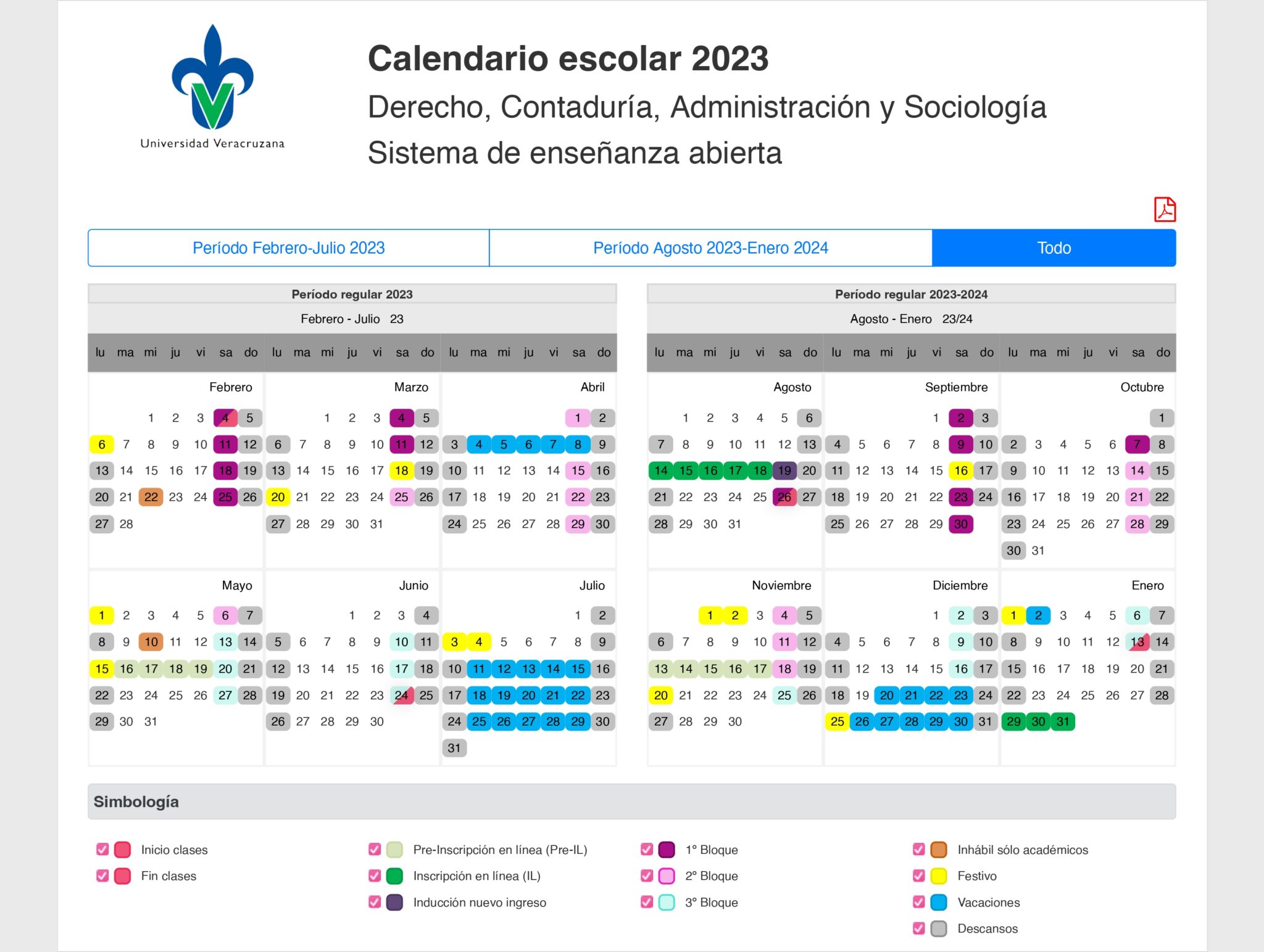 Calendario escolar y exámenes Sistema de Enseñanza Abierta